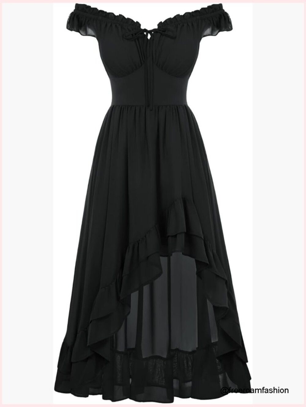 Off Shoulder Corset Sundress Flowy Chiffon High Low Ruffle Hem Renaissance